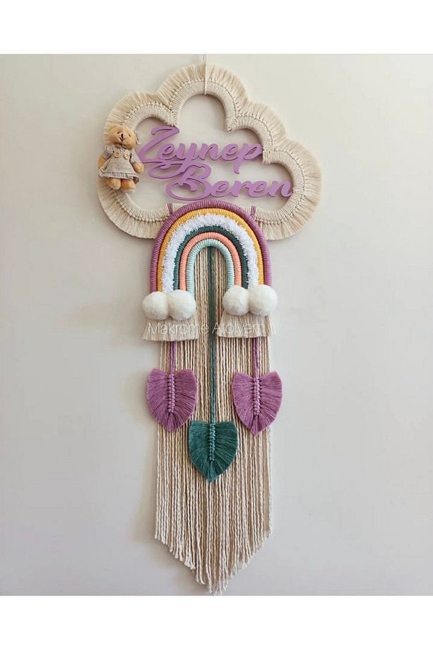 Makrome Ayıcklı Bulut Bebek Kapı Süsü - 6