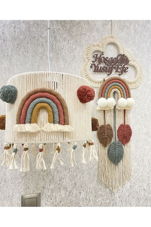 Bebek/çocuk Odası Özel Tasarım Makrome Avize - Isimli Kapı Süsü 2li Set - 1