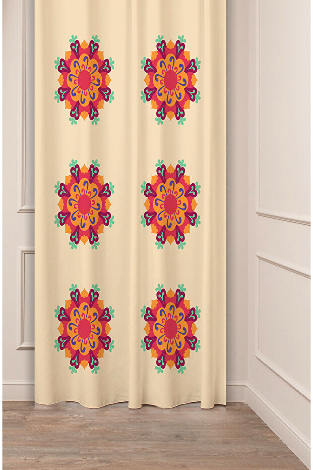 Leaf Mandala Plain Soft Bohemian Patterned Special Design Digital Printed (Single Wing) Modern Stylish Background Curtain