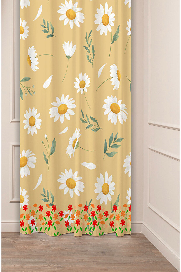 Bohemian Flowers Daisy Pastel Patterned Special Design Digital Printed (Single Wing) Modern Stylish Background Curtain