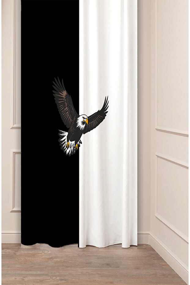 Black and White Eagle Special Design Patterned Digital Printed (Single Wing) Children's Room Modern Background Curtain