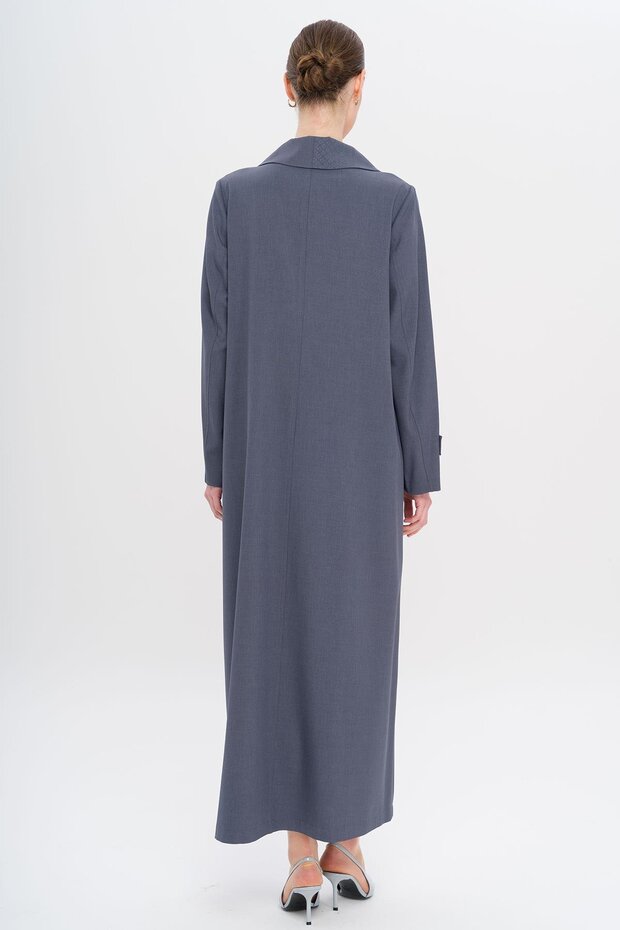 Handkerchief Collar Pattern and Stone Detailed Unlined Large Size Top Coat Indigo 6714 - 7