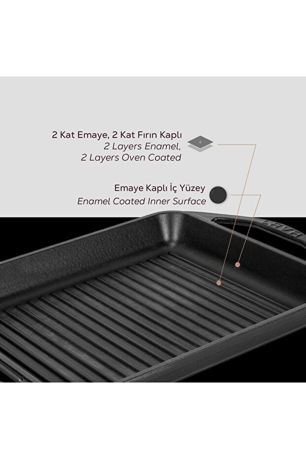 صينية شواء مستطيلة من الحديد الزهر بمقبض مزدوج، أبعاد 26x32 سم. - 7