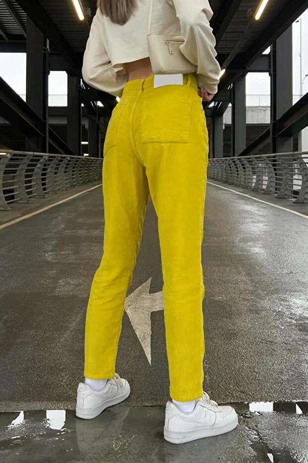 Basic Sarı Kadife Pantolon - 2