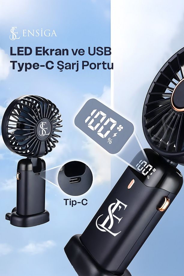 Lcd Ekranlı Şarjlı Mini El Boyun Masa Fanı Seyahat Taşınabilir Fan Aralığı Şarjlı Yüksek Şarj - 5