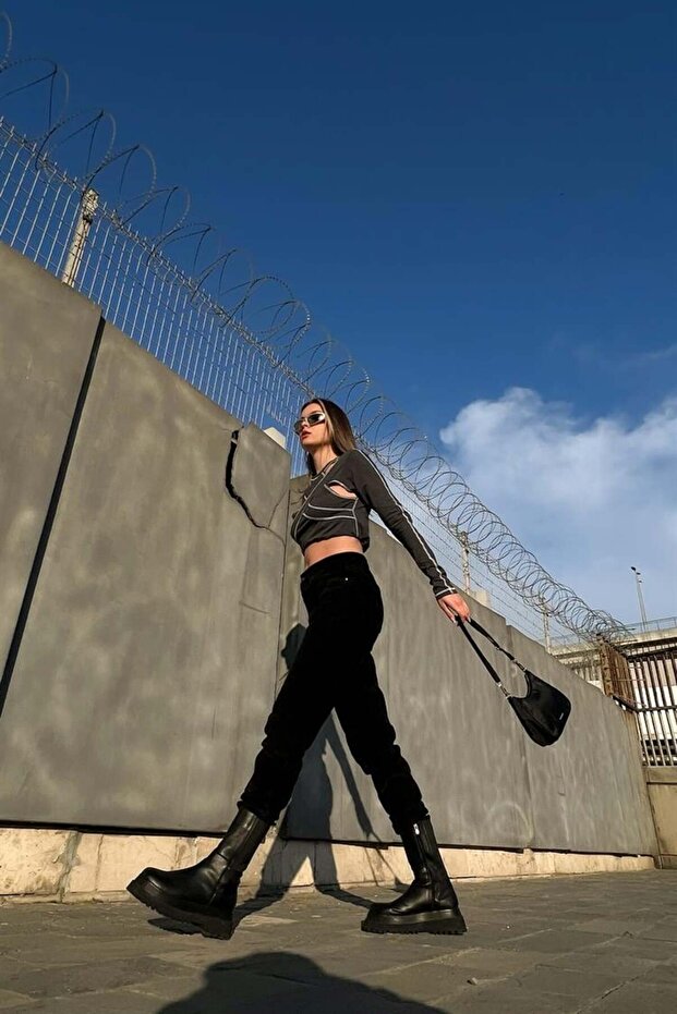 Basic Siyah Kadife Pantolon - 7