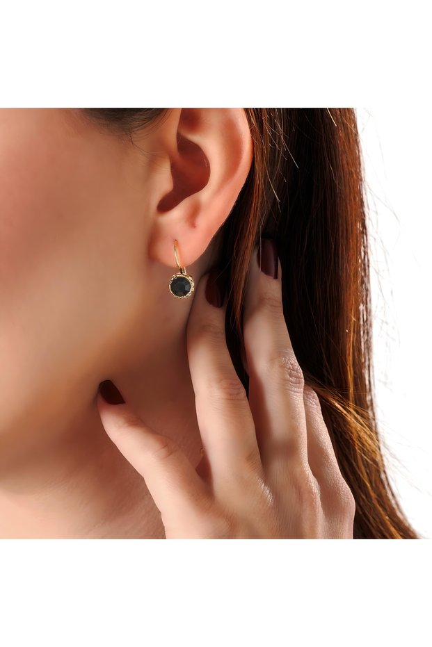 Harmony Tektaş Black Copper Handmade Crystal Stone Blackening Free Women's Earrings with Special Box