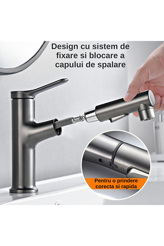 Bath 3 Basin Faucet with Three Flow Functions, Grey - 2