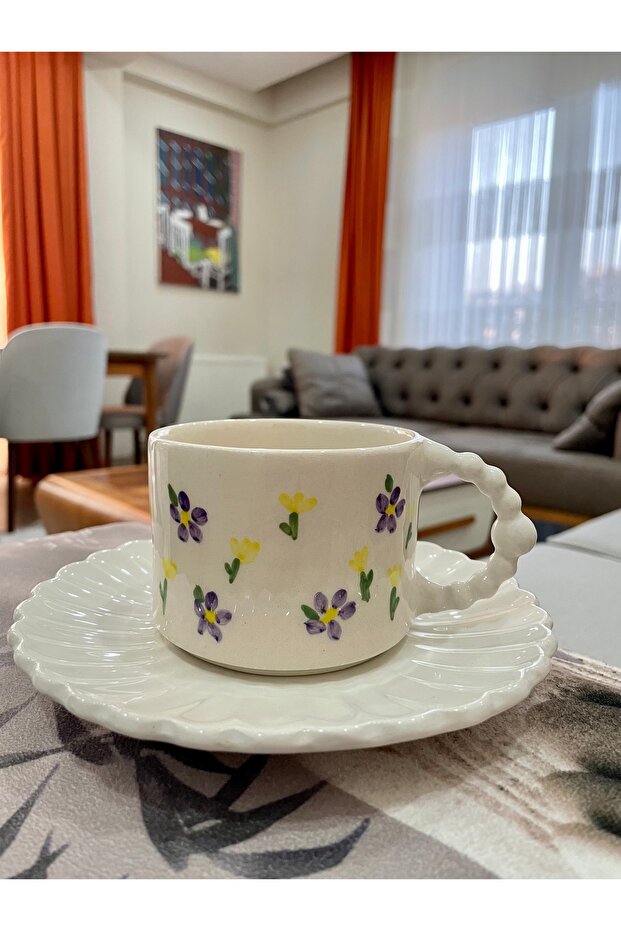 كوب سيراميك مصنوع يدويًا بنمط زهرة - 3