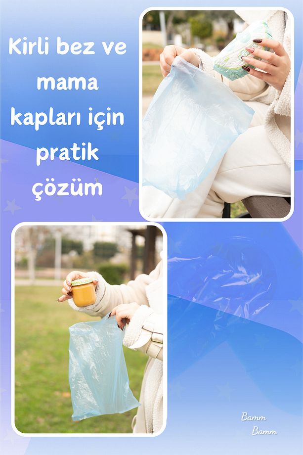 Kirli Bebek Bezi Çöp Poşeti Çanta Boy Mavi Taşıma Çantası Ve 2 Rulo (30 POŞET) - 7