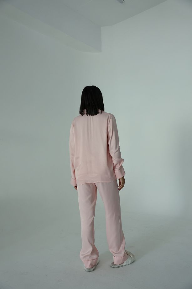 Sentimenti Perfetti Pudra Floş Saten Uzun Pijama Takımı - 2