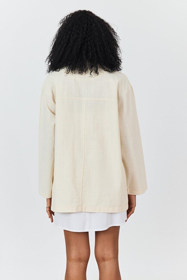 Bej %100 Cotton Oversize Ceket - 4