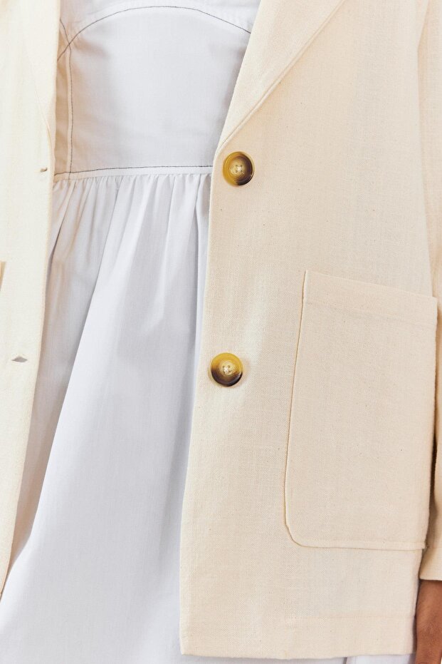 Bej %100 Cotton Oversize Ceket - 3