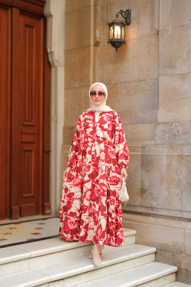 Women's Smoke Patterned Dress Red
