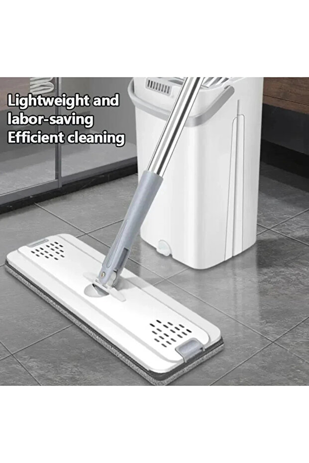 Flat Floor Mop and Bucket with Dry and Wet Bucket Set and 4 Replacement Pads,Handle,for Cleaning - 4