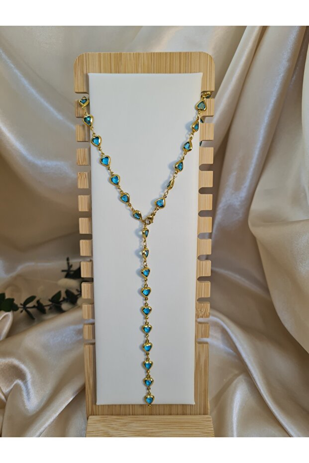 Blue Heart Stone Y Letter Necklace – Steel, Elegant Romantic Design, Gift for Lover | Collection