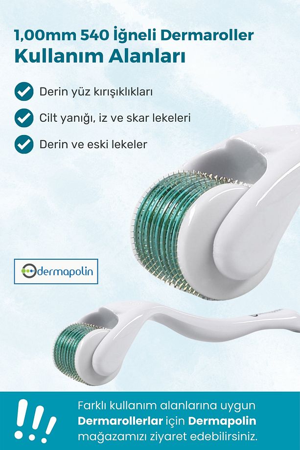 Orijinal %100 Titanyum 1,00 Mm 540 Iğneli 100 Kullanım Anti Alerjik Cilt Bakım Dermaroller - 4