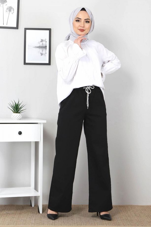 Beli Lastikli Bol Paça Kot Pantolon Tsd22045 Siyah - 1