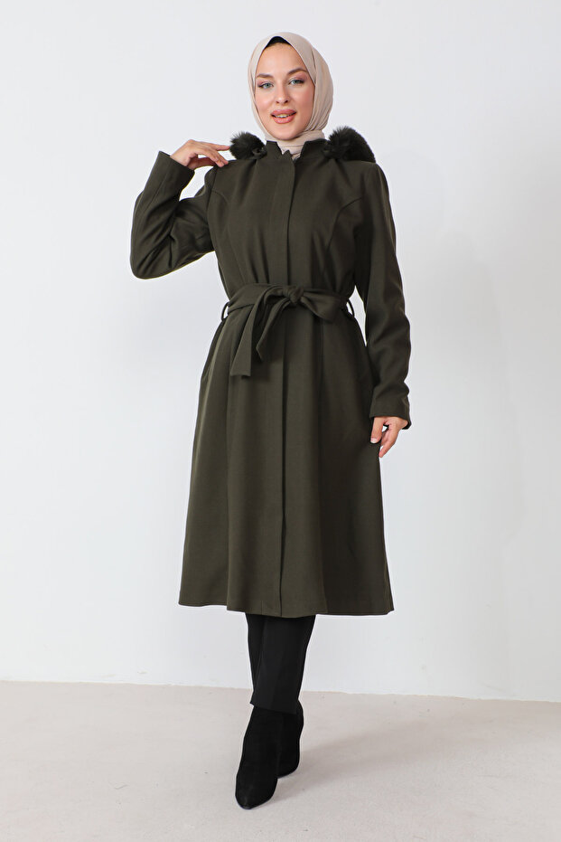 Hidden Zipper Belted Cashmere Coat TSD230813 Khaki