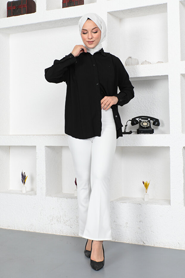 Ecru Flared Trousers with Elastic Waist - Tsd 230237