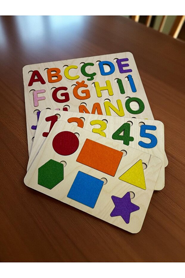Parla Felt Covered Puzzle Set, Wooden Insert-And-Connect Puzzle Set, Educational Puzzle, Letter/Number/Shape Learning