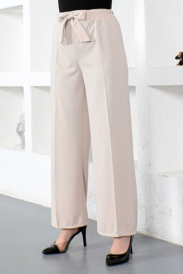 Elastic Waist Wide Leg Trousers Tsd230109 Beige