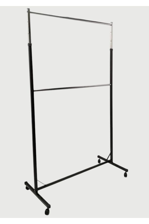 Çift Katlı Ayarlı Tekerlekli Stant, Elbise Askılığı, Mağaza Askılığı, Askılık 220x120 Cm - 1