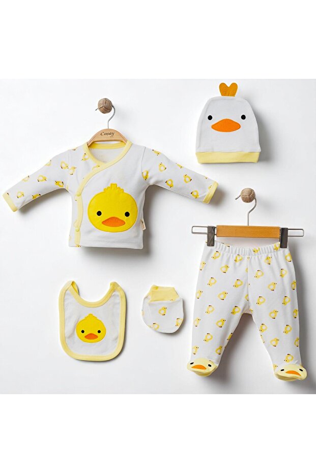 Luvvera Cute Duck Patterned 5 Piece Unisex Baby Hospital Outlet Set Bodysuit Set
