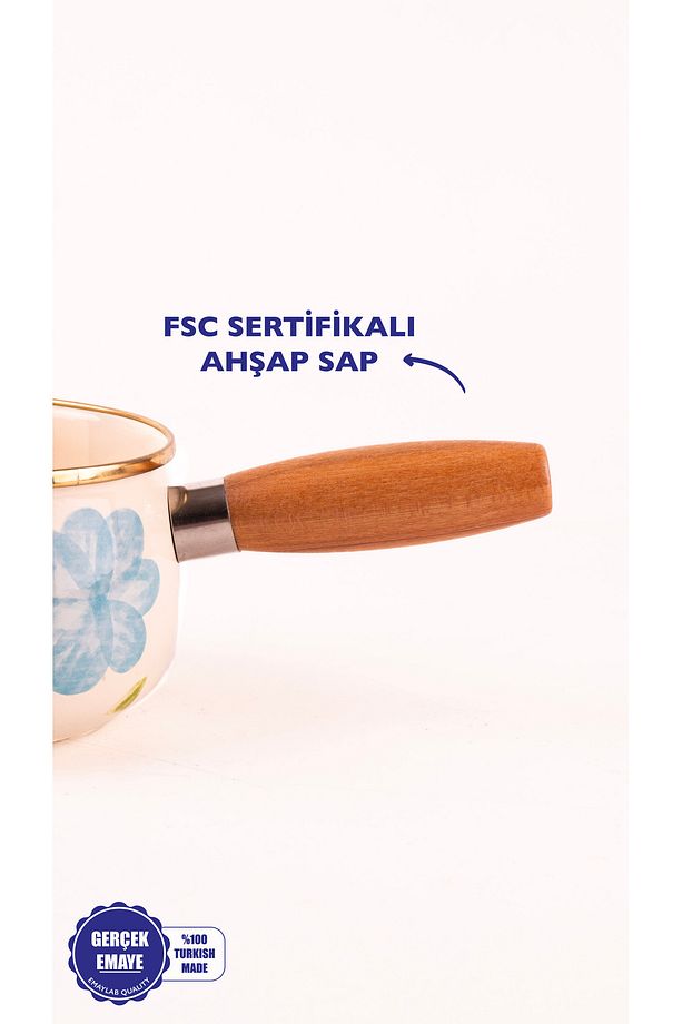 Bloom Ahşap Saplı Emaye Sos Tavası 16cm 1,3 Litre (İNDÜKSİYON DAHİL TÜM OCAKLARA UYGUN) - 2