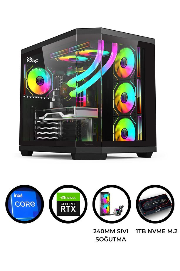 GTA 6X i5 14400F 32GB DDR5 1TB M.2 RTX 5060TI 8GB 240mm Sıvı Soğutma Oyuncu Masaüstü Bilgisayarı - 1
