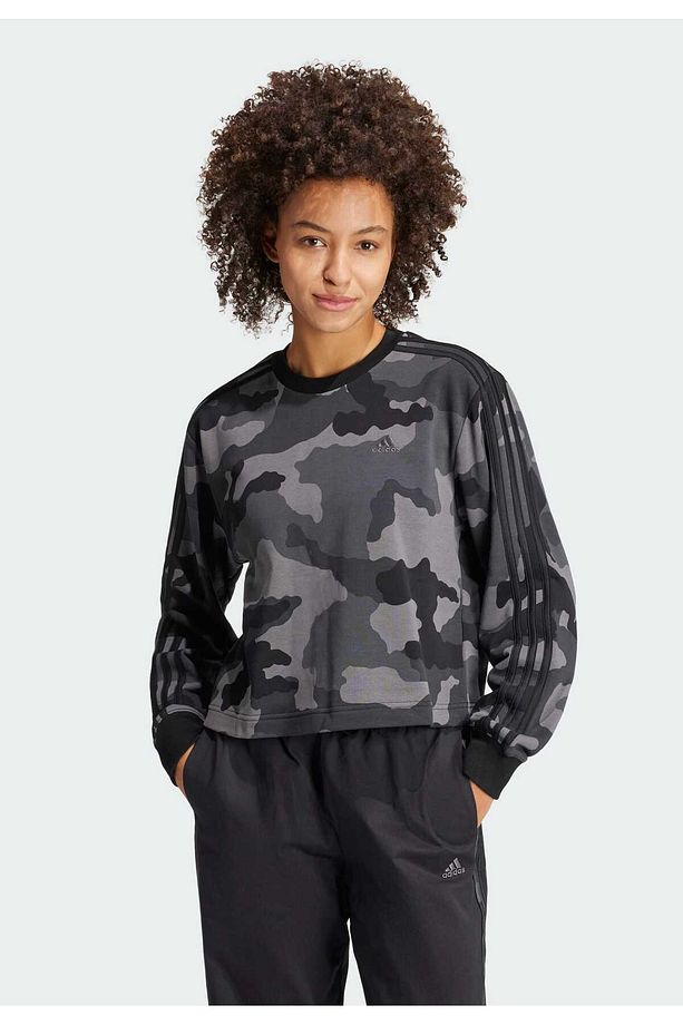 Essentials 3-Stripes Camo-Print Cropped Sweatshirt - 8
