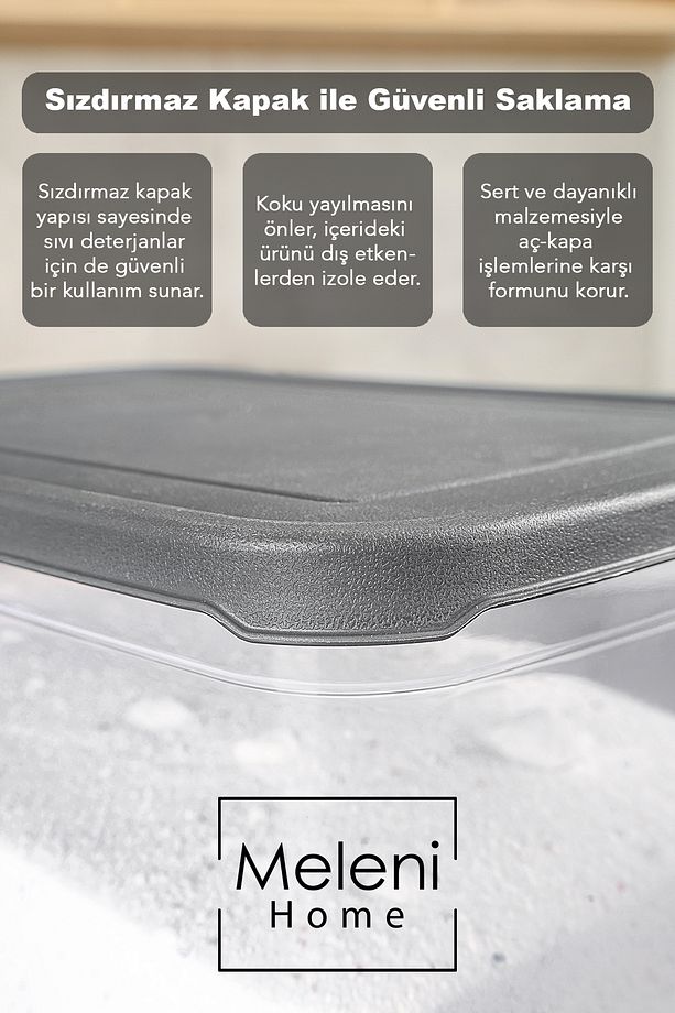 5'li Mega Boy Deterjan Saklama Kutusu - Etiketli Banyo Tablet Toz Deterjan Kutusu 5,3 Litre Şeffaf - 4