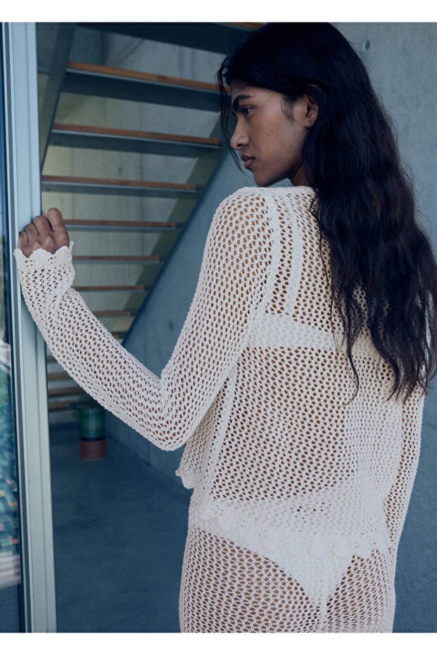 Düğmeli kroşe hırka - 4