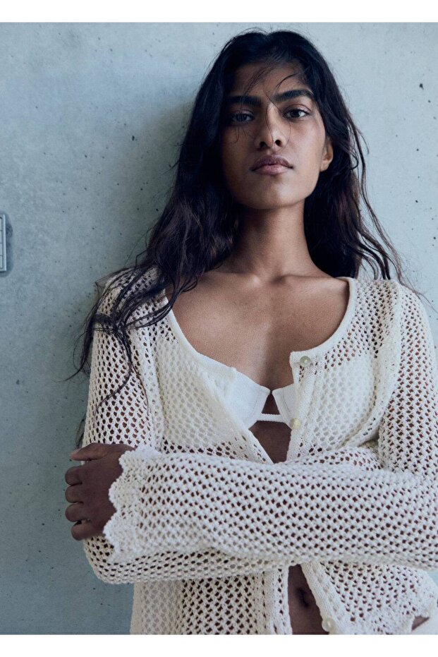 Düğmeli kroşe hırka - 1