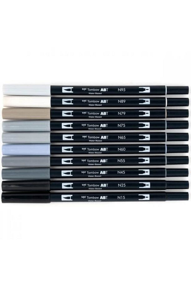 ABT Dual Brush Pen Grafik Kalemi 10'lu Set - Grayscale - 2