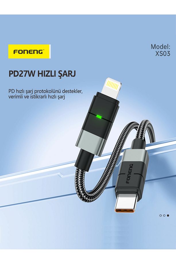 Xs03 27w Led Işıklı Pd Type-c To Lightning Şarj Data Kablosu Ip Örgülü Iphone-ipad - 2