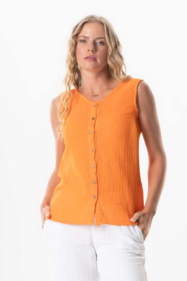 Sleeveless Melis Summer Muslin Blouse Orange Trnc
