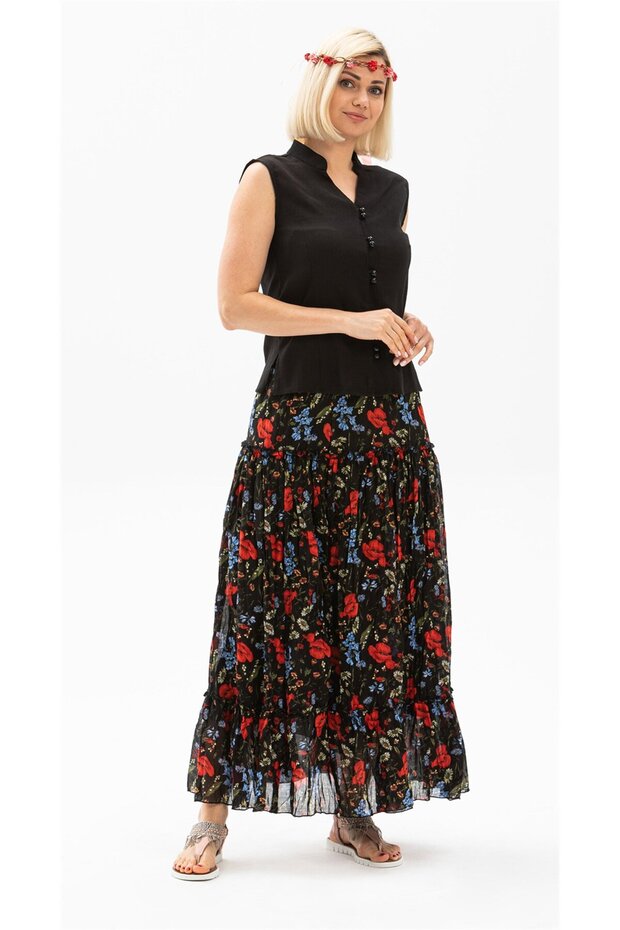 Sleeveless Şile Bezi Arzu Summer Blouse Black Syh