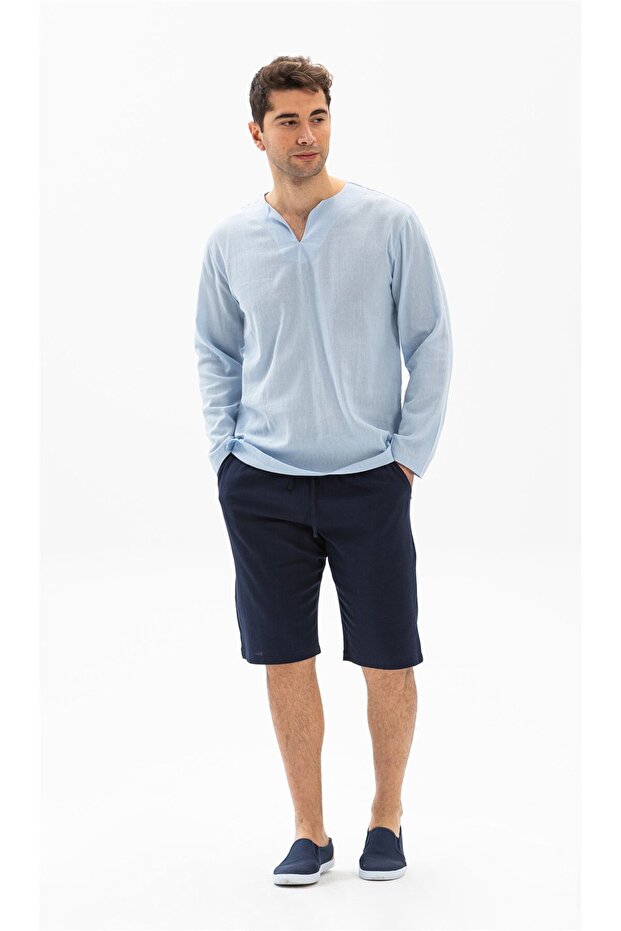 Shile Cloth Men's Summer Shorts with Pockets Navy Blue Lcvt