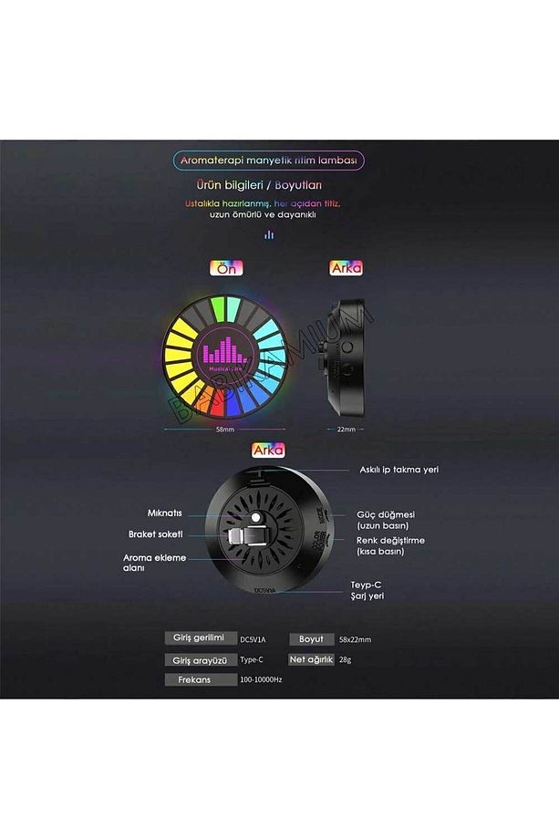 Rgb Sese Duyarlı Ritim Animasyonlu Müzik Ekolayzer 22 Ledli Şarjlı Kokulu Led Disk - 7