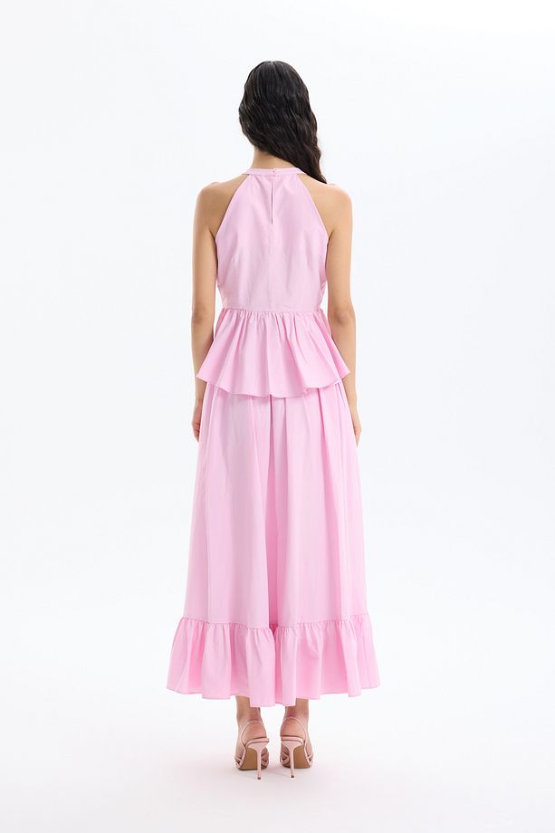 Önü Bağcıklı Halter Yaka Bluz Pembe - 5