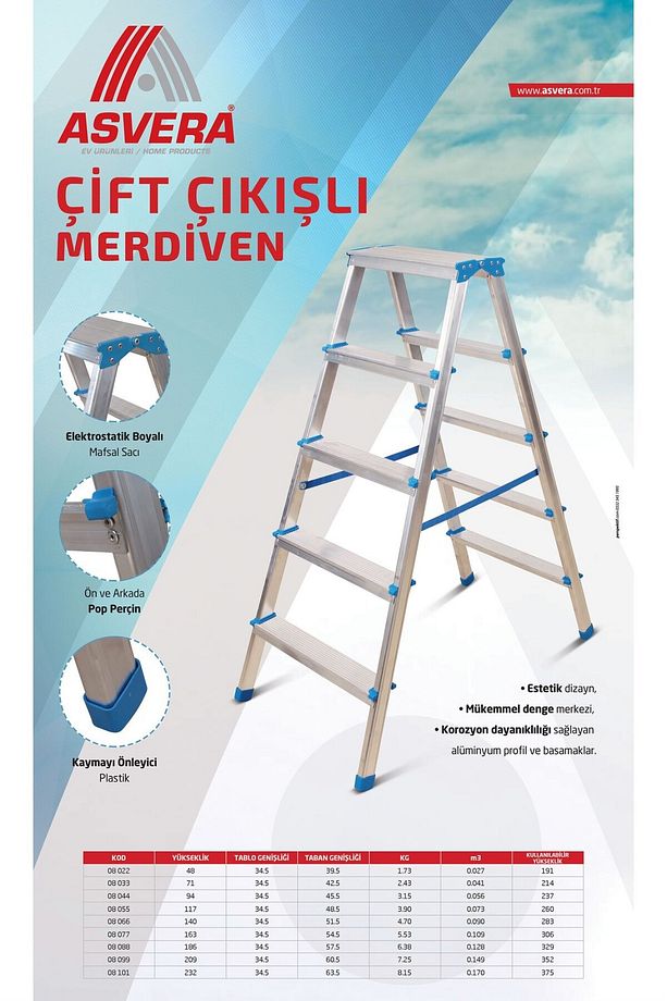 Elmas Serisi - 8 8 Alüminyum Çift Çıkışlı Merdiven - 8 Basamaklı Ev, Bahçe Ve Iş Yeri Kullanımına Uy - 3