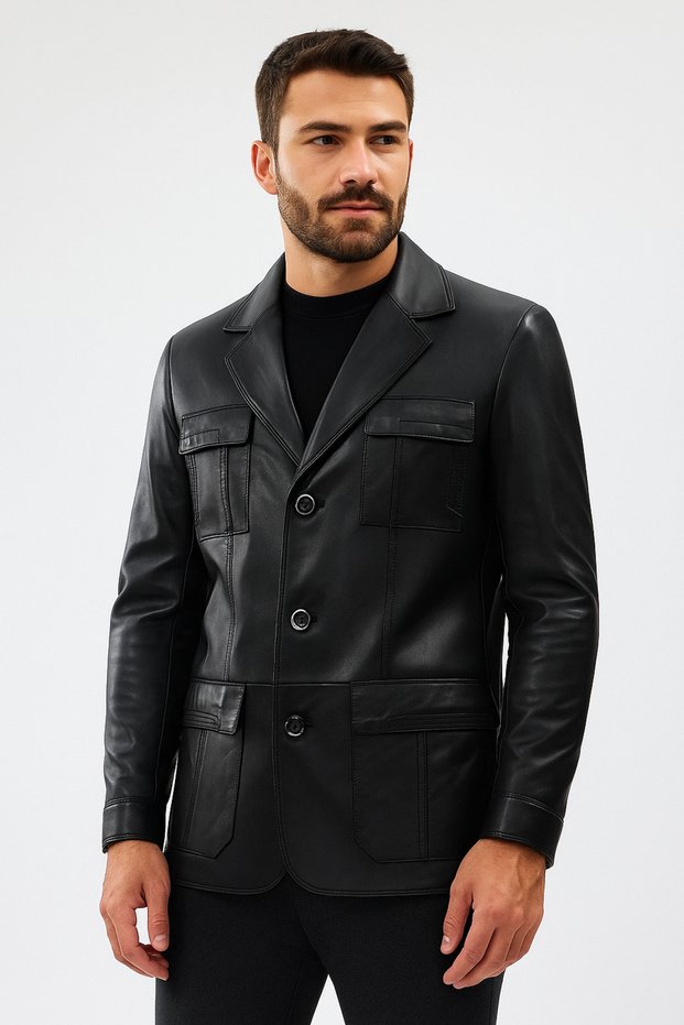 Genuine Leather Men's Blazer Jacket