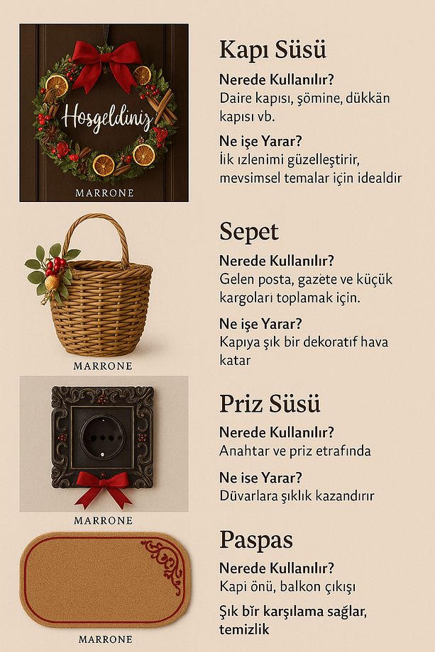 Kapı Süsü Paspas Takımı Siyah Paspas Kapı Sepeti Hasır Sepet 3lü Kapı Dekoru Ev Hediyesi - 4