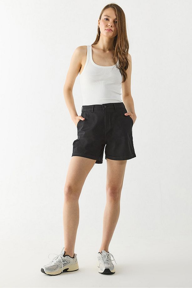 Helen Yüksek Bel Gabardin Bermuda Şort - SİYAH - 5