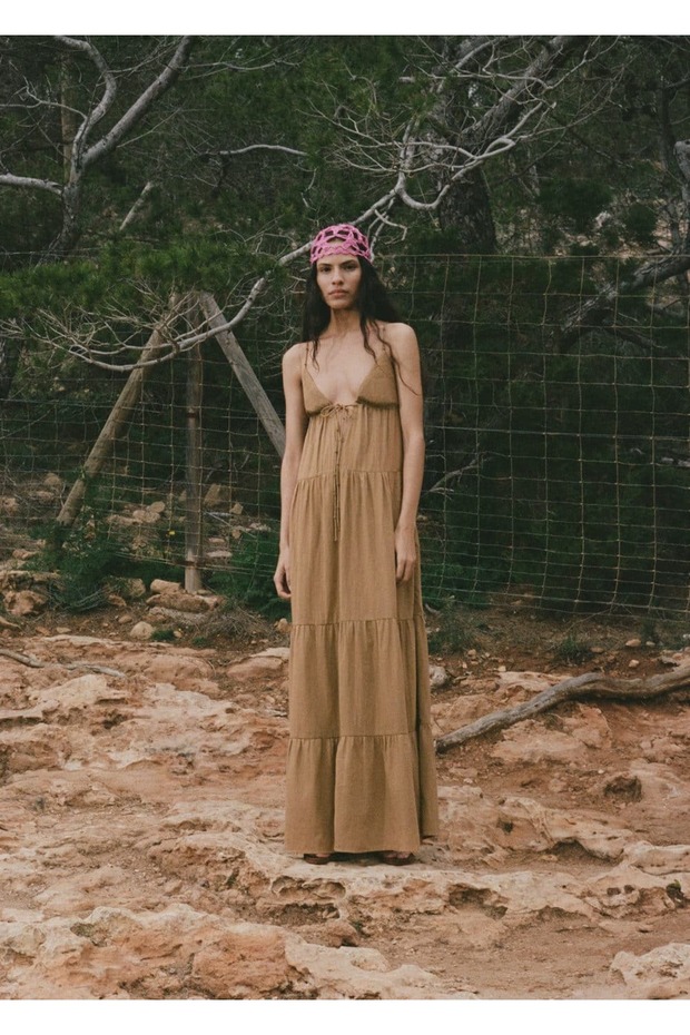 V Yakalı Pamuklu Elbise - 2