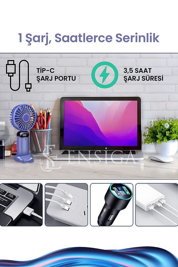 Lcd Ekranlı Şarjlı Mini El Boyun Masa Fanı Seyahat Taşınabilir Fan Aralığı Şarjlı Yüksek Şarj - 8