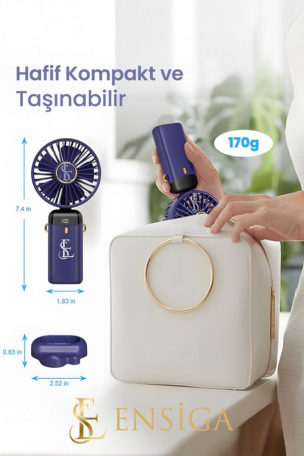 Lcd Ekranlı Şarjlı Mini El Boyun Masa Fanı Seyahat Taşınabilir Fan Aralığı Şarjlı Yüksek Şarj - 7