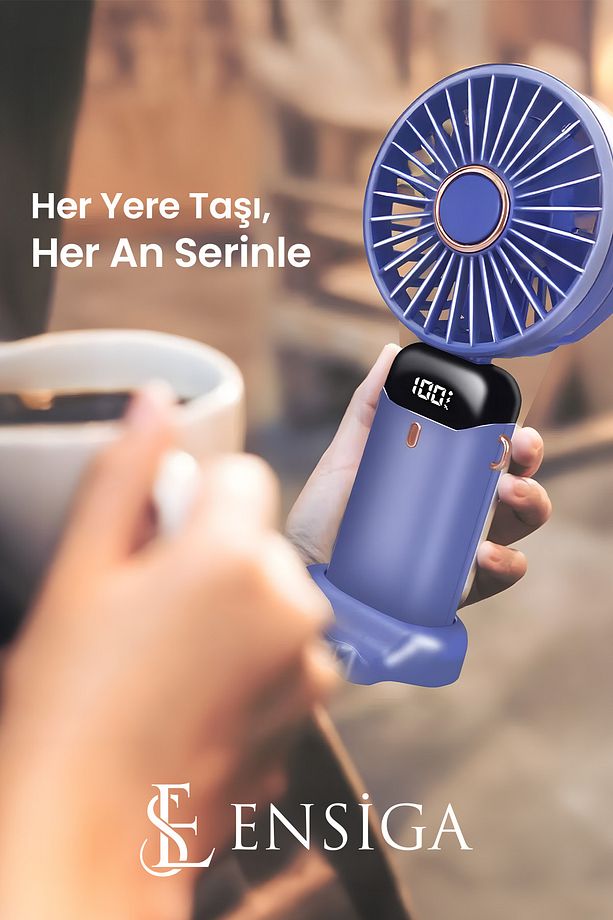 Lcd Ekranlı Şarjlı Mini El Boyun Masa Fanı Seyahat Taşınabilir Fan Aralığı Şarjlı Yüksek Şarj - 5
