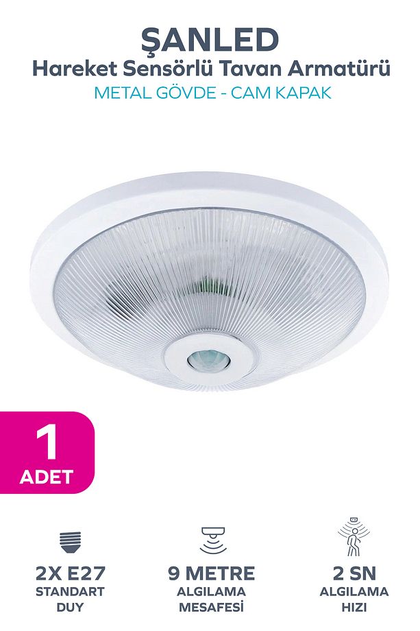 Sensörlü Tavan 360° Hareket Sensörlü Tavan Armatürü Çift duylu Lamba Glop-1 ADETTİR - 1